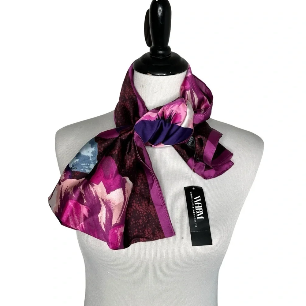White House Black Market WHBM Floral Viola Oblong Scarf Cabernet NWT